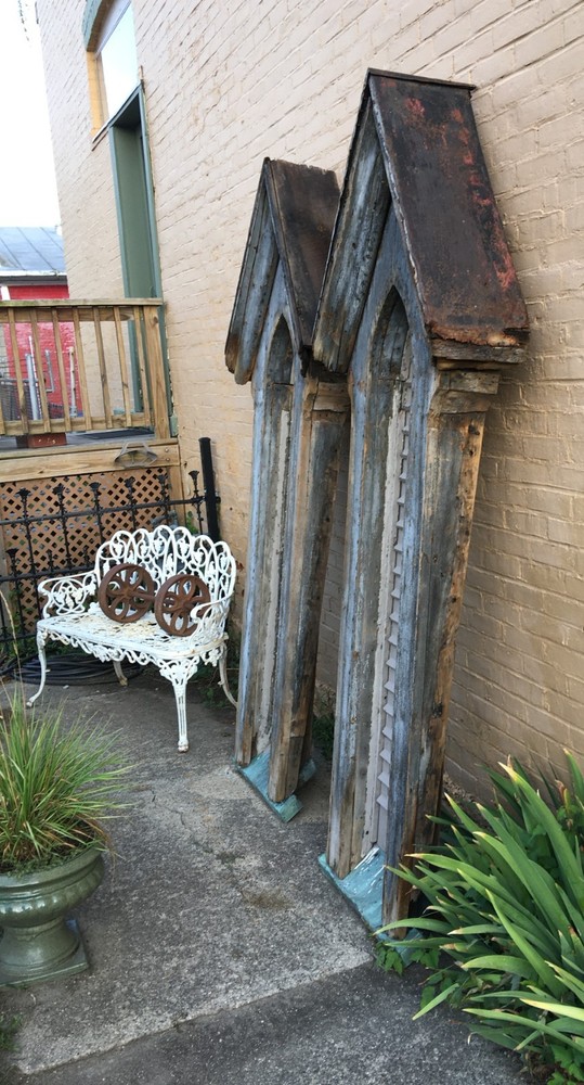 Large unusual matching pair architectural shutter Gothic windows---16287