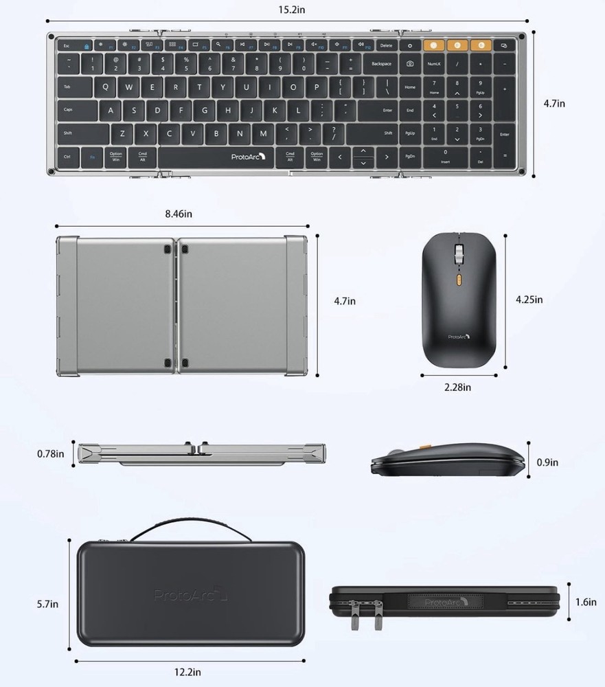 ProtoArc Foldable Keyboard and Mouse, XKM01 True Full-Size Folding Wireless