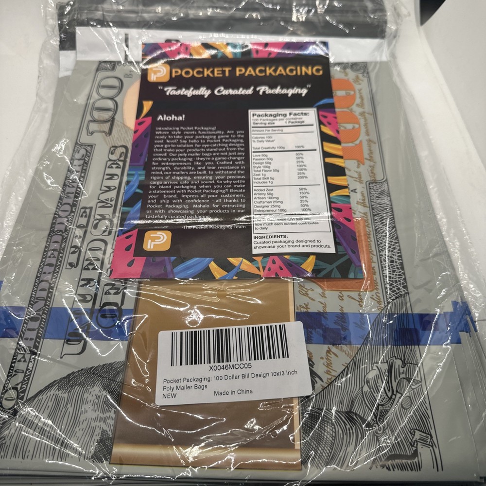 100 10x13 poly mailers Hundred Dollar Bill Design