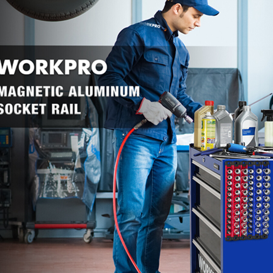 WORKPRO Magnetic Socket Organizer 1/2 Drive Socket Rail Heavy Duty Socket Holder