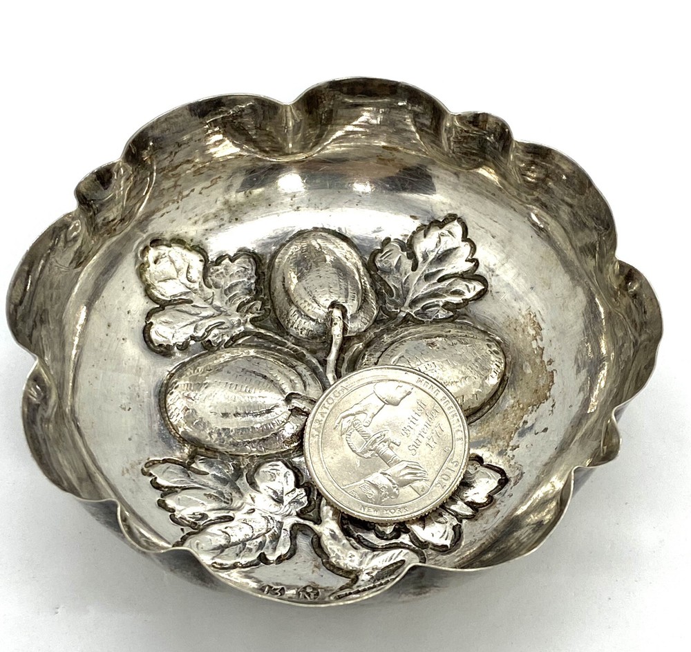 Antique Austrian Sterling Silver Repousee Nut Dish 3.1/2”