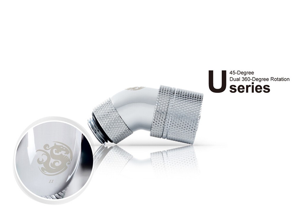 Bitspower G1/4" Silver Shining Dual Rotary 45-Degree Compression Fitting CC3