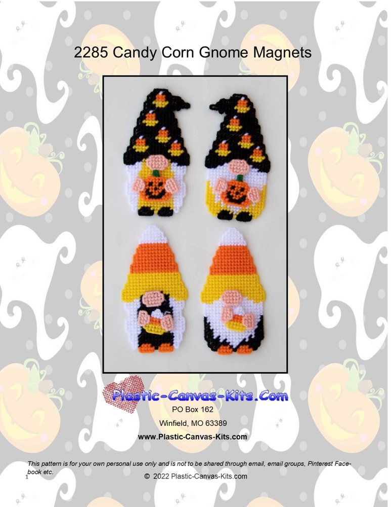 Halloween Candy Corn Gnomes Magnets- Plastic Canvas Pattern or Kit