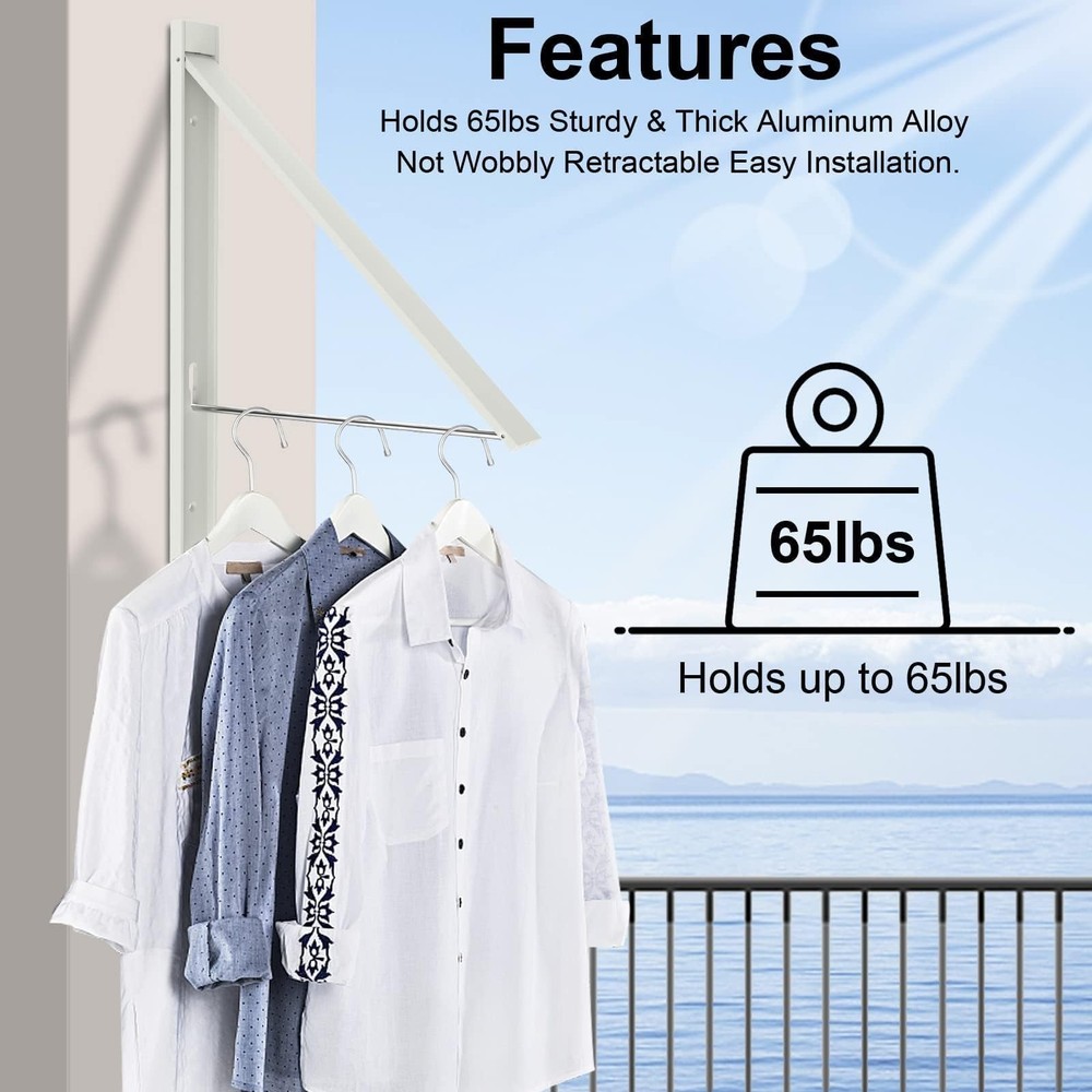 Wall Mounted Drying Rack, Foldable Clothes Airer Rack Heavy Duty 65 lbs, No D...
