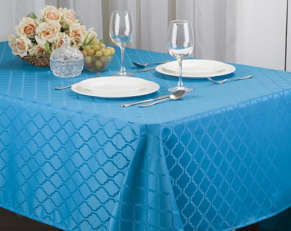 Fabric Tablecloth Harriet Jacquard Printed Table Decor, 4 Sizes, 9 Solid Colors