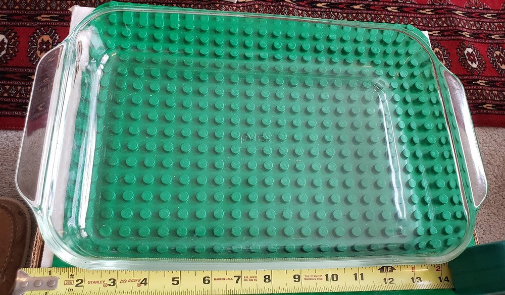 PYREX clear glass rectangular dish about 14" long by 9" wide by 2" deep