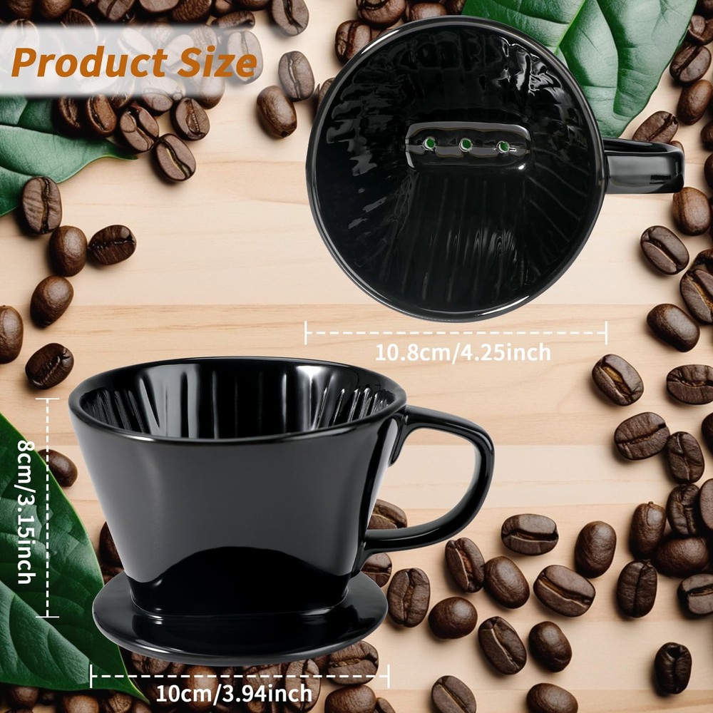 Ceramic Pour Over Coffee Maker Dripper with 3 Holes Flat Bottom
