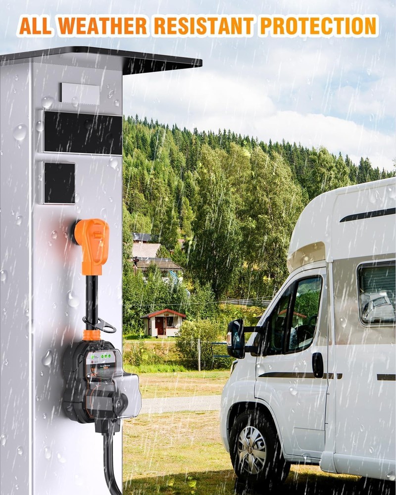 GEARGO RV Surge Protector 50Amp 15000J RV Circuit Analyzer LED IP68 Adapter Plug