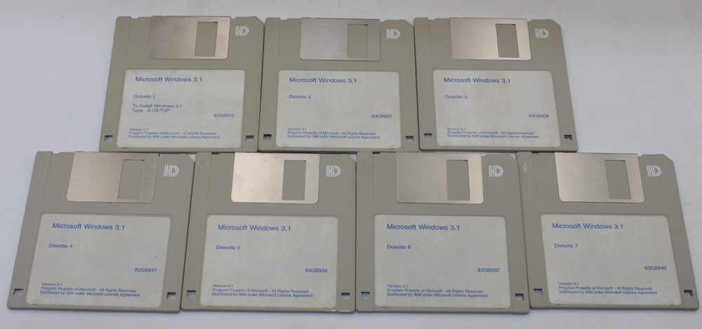 Microsoft Windows 3.1  OS - 3.5"  Floppy Boot Disks -  (disk 1-7)
