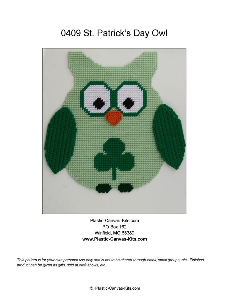 St. Patrick's Day Owl Wall Hanging-Plastic Canvas Pattern or Kit