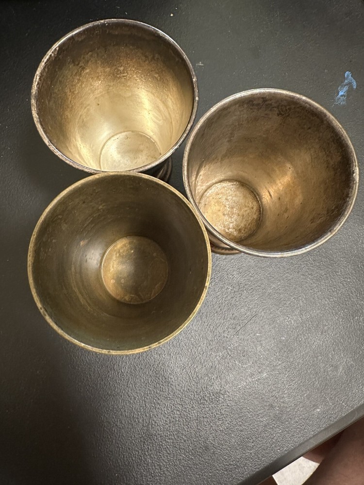 Vintage Goblets / Cups - 2 Silver Plated 1 Brass - Tarnished