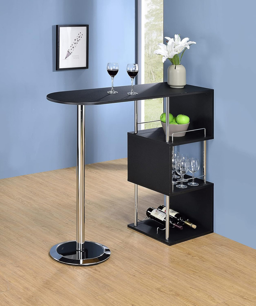 - Minorca Modern Wine Bar Table W/Shelves (Black)