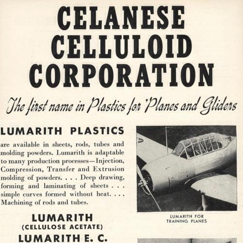 WWII AVIATION PLASTICS GLIDERS PLANES 1942 PRINT AD CELANESE CELLULOID LUMARITH