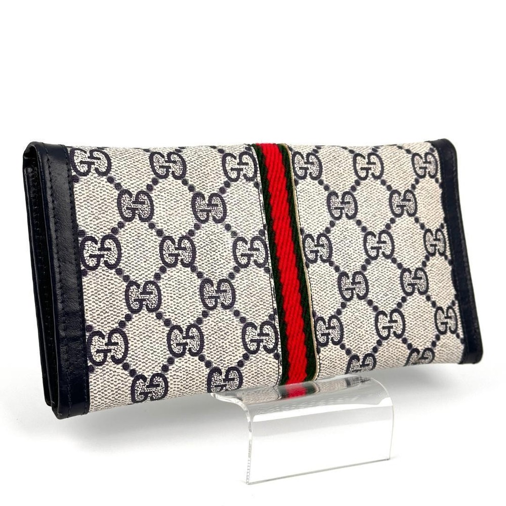 Gucci GG Pattern Sherry Line Long Wallet Navy