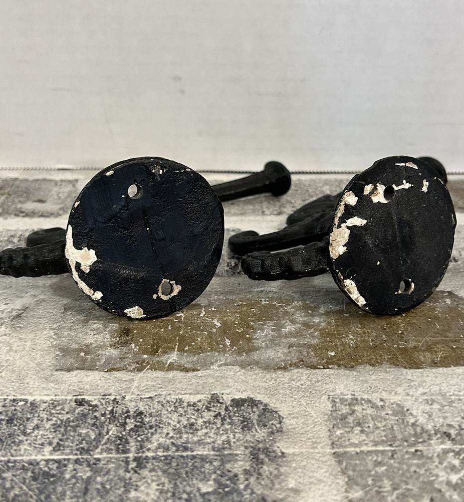 Vintage Pair Cast Iron Victorian-style Triple Wall Hook Black Heavy Scrollwork