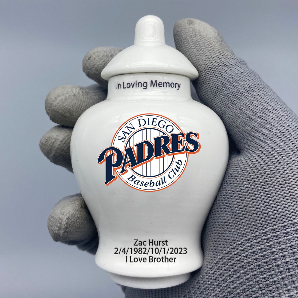 Ceramic Mini Urn for San Diego Padres Baseball Theme, Custom Text