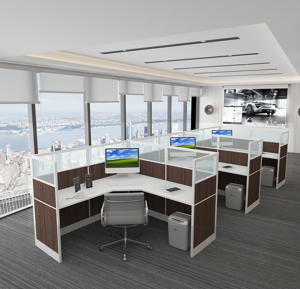 5X5 Cubicles -51″ H- THREE MAN U Shape glazed Office Workstations -V