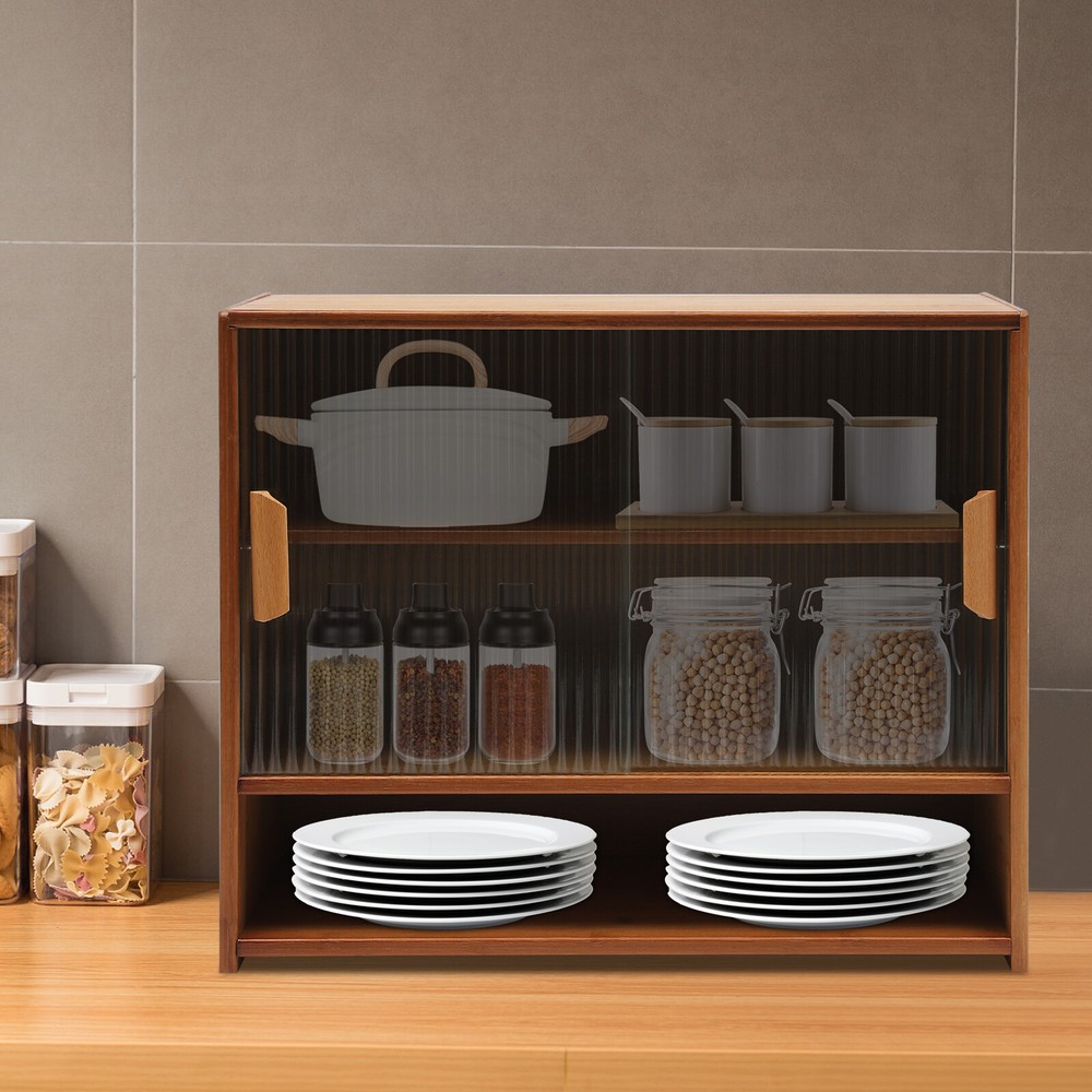 Small Bamboo Kitchen Pantry Sideboard with Sliding Doors and Ample Storage