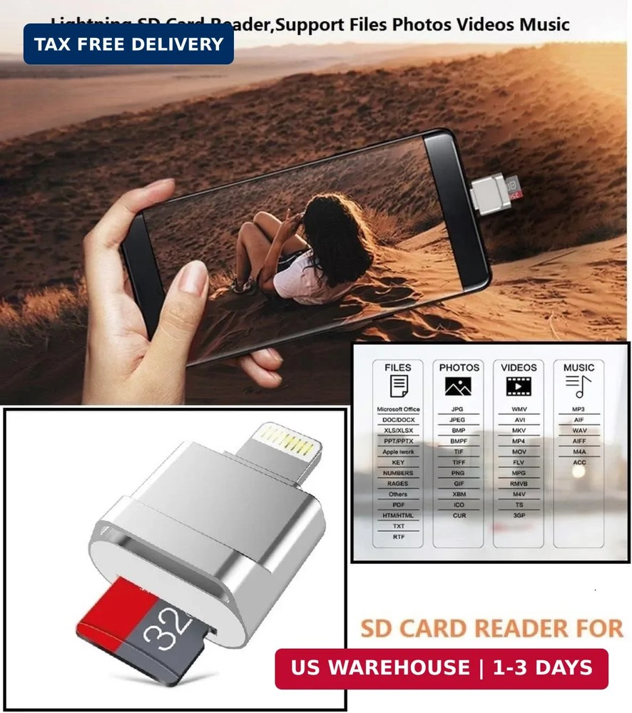 Apple MFi Certified Lightning to Micro SD Card Reader for iPhone, iPad - Support