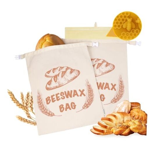 2 Pack Beeswax Bread Bags with Replaceable Liners,Reusable Bread Bags for Brown