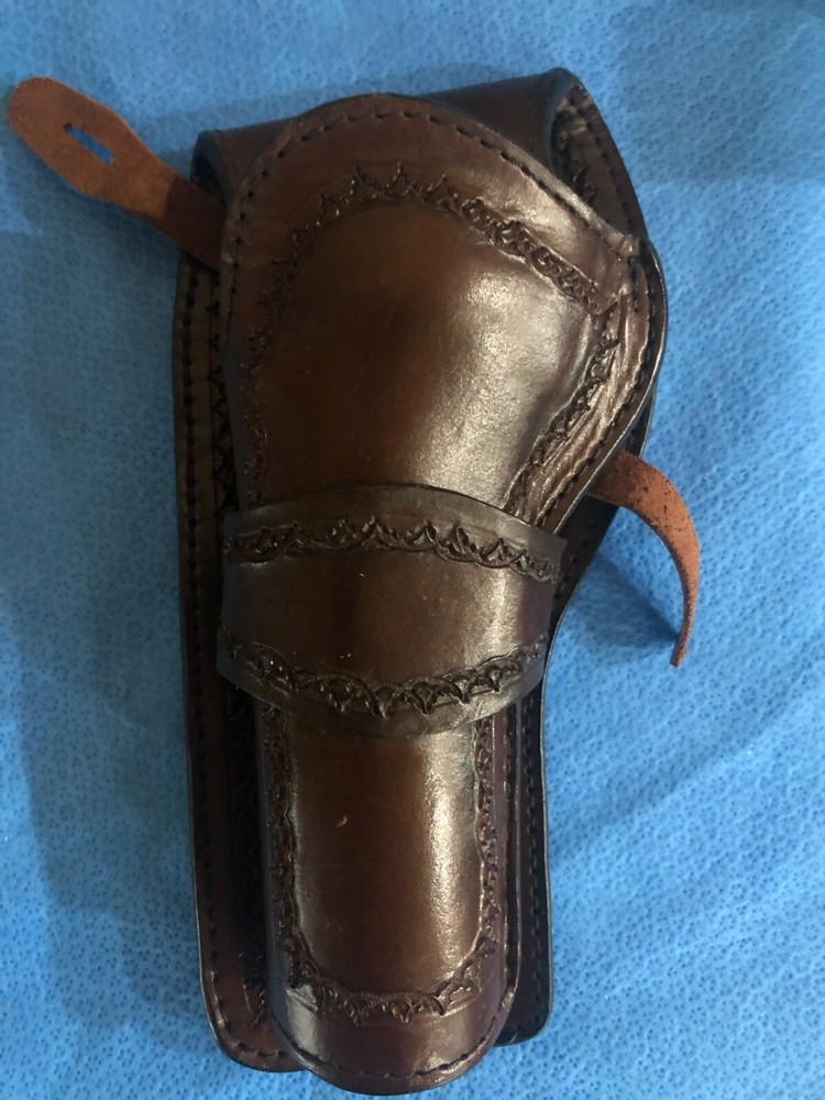 3D Brown Hand Tooled Border Design Leather Left & Right Hand Holster Set