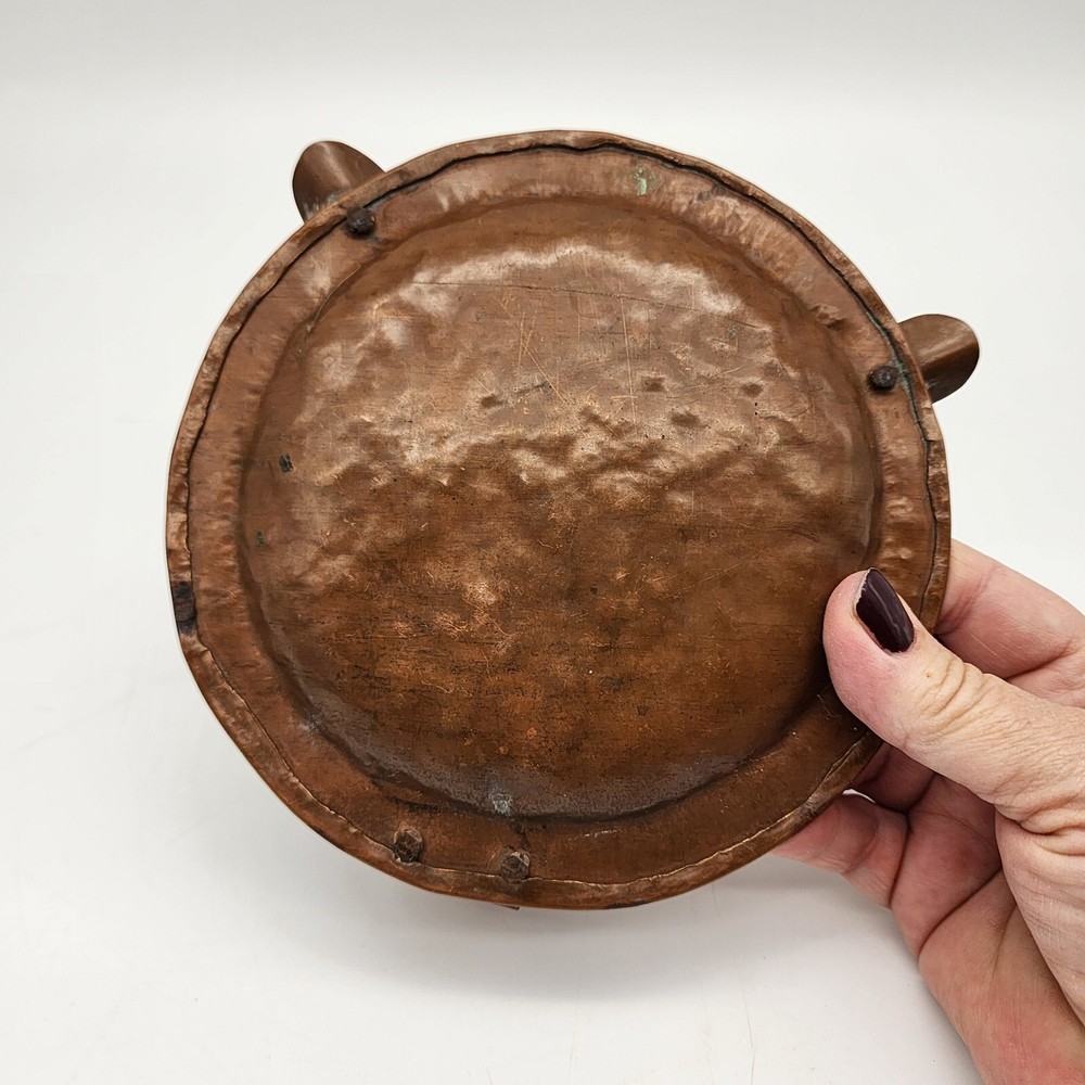 Antique Handmade Hammered Copper Ashtray with Matchbox Holder