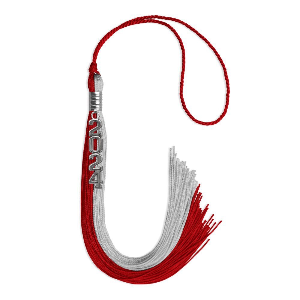 Endea Graduation Red/Grey Tassel With Silver Stacked Date Drop