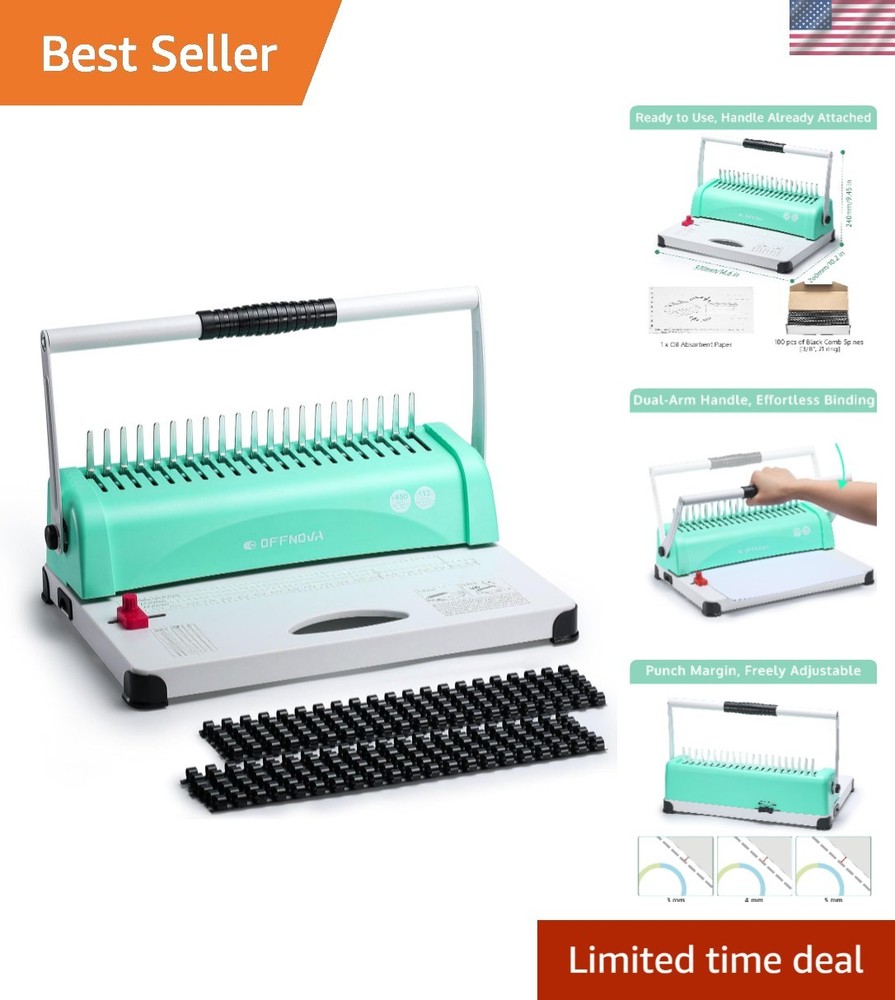 User-Friendly Dual-Arm Paper Binder for 450 Sheets - Includes 100 Binding Spines