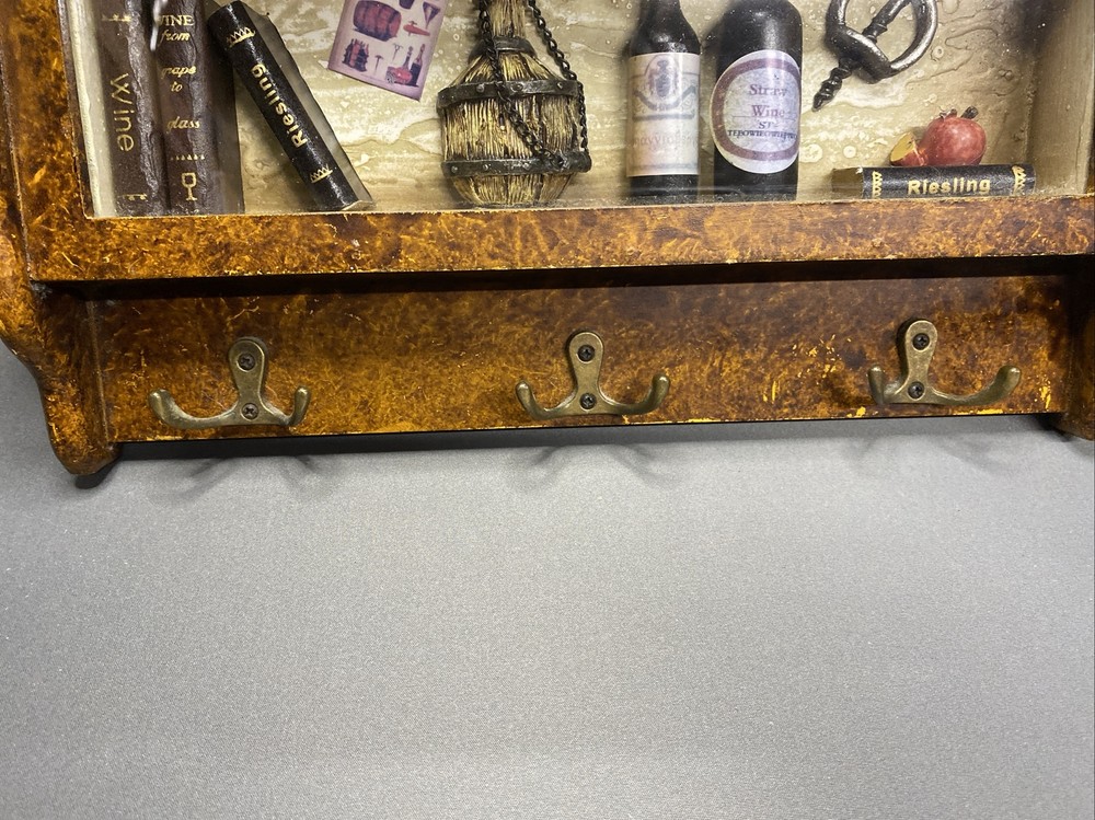 Miniature wine bottle shadowbox key rack