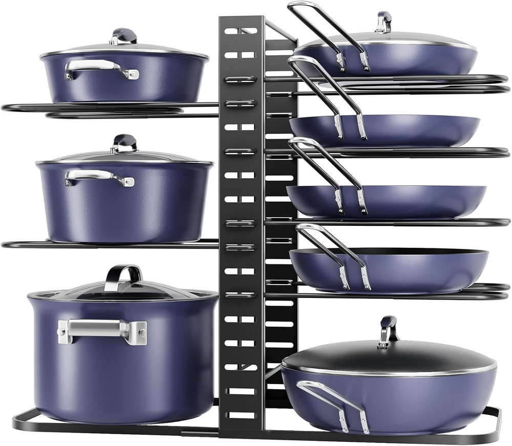 Pots and Pans Organizer under Cabinet 14.55 Height, Adjustable 8-Tier Pot