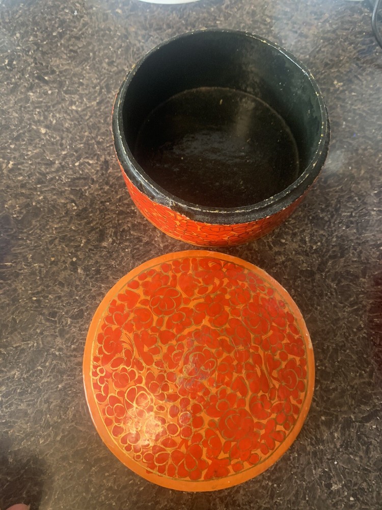 Vintage Orange Boho Kashmiri Box - Boho Trinket Box