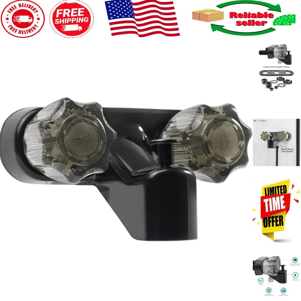 Smooth-Operating Black Diverter Faucet for RVs - Easy Install with Acrylic Knobs