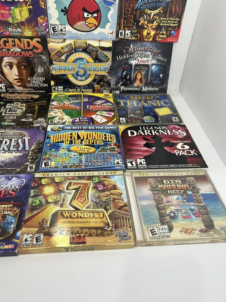 Massive Windows PC CD-ROM DVD Game Lot! 58 Different Games! Gems, Mahjong, Hide