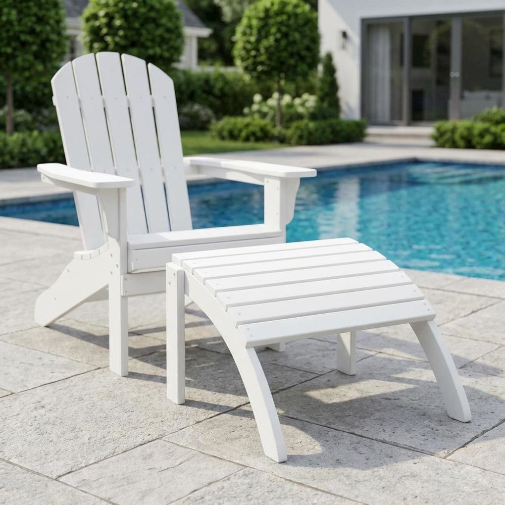White Outdoor Ottoman With Solid Wood And Acacia Construction For Versatile Use