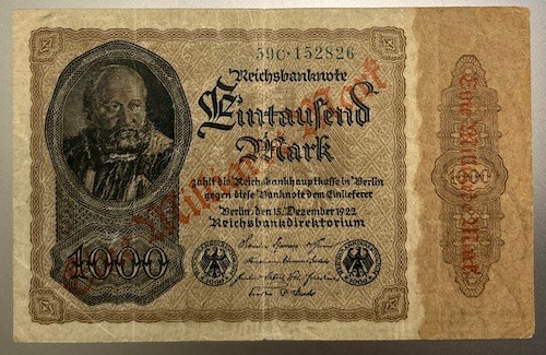 1922 German 1 billion Mark banknote, TAP authenticated