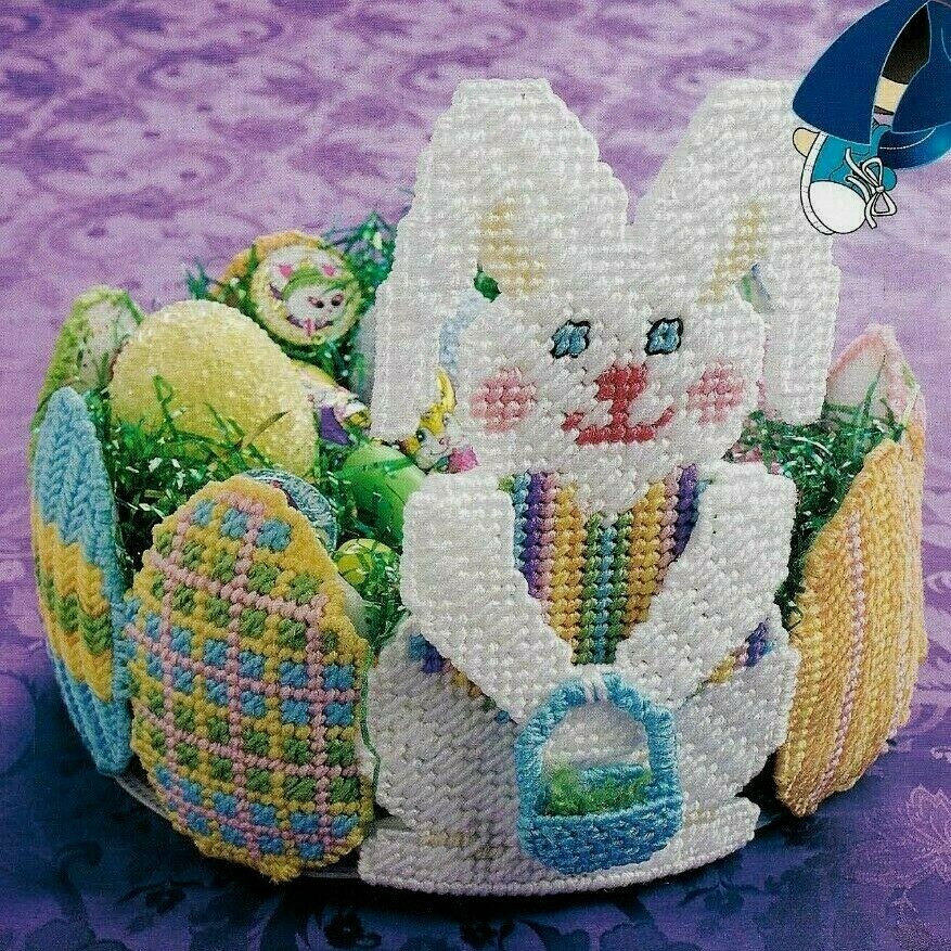 EGGS & BUNNY BASKET EASTER PLASTIC CANVAS PATTERN INSTRUCTIONS