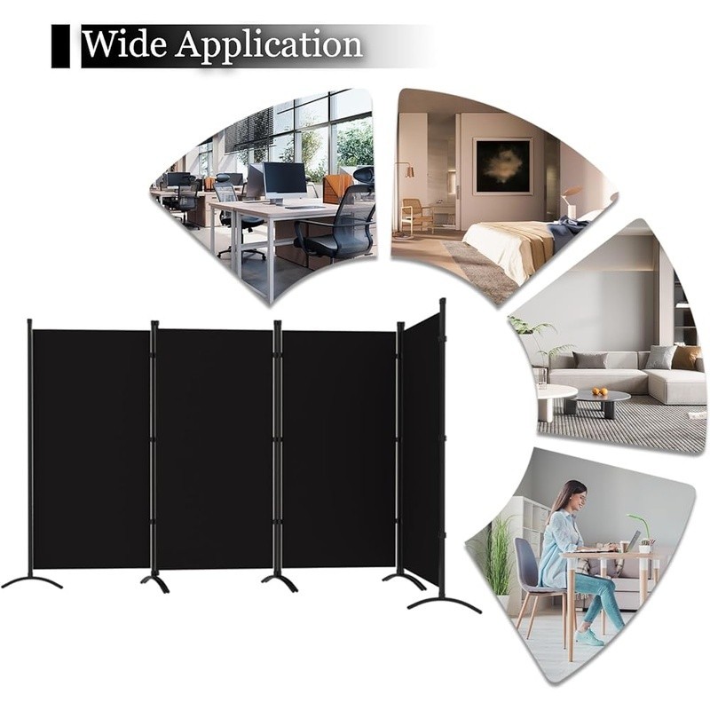 Room Divider 6FT Tall Folding Partition 4 Panel Portable Freestanding Screen