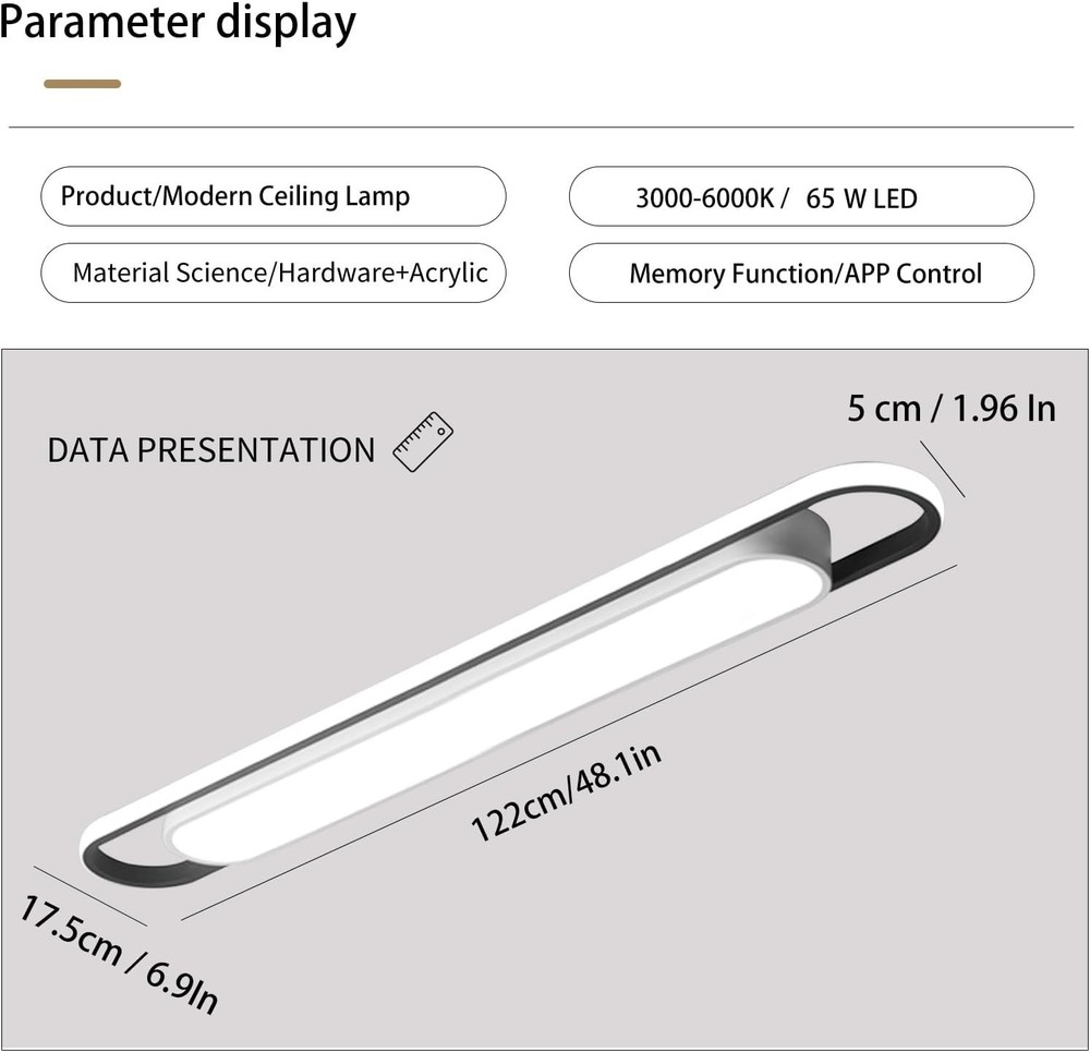 4Ft Modern Smart LED Linear Ceiling Lights Dimmable LED Ceiling Lamp with (48")