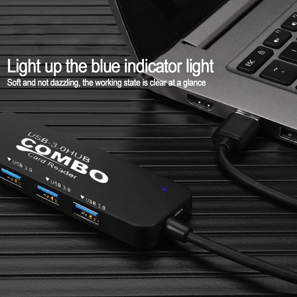 5 Port USB 3.0 Hub Multiport Splitter Adapter SD Micro SD Card Reader 6" Cable