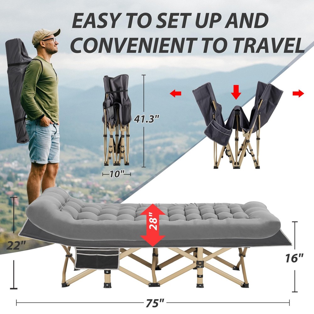 Folding Camping Cot with Comfy Mattress(Stripe Grey),600LBS(Max Load),Portabl...