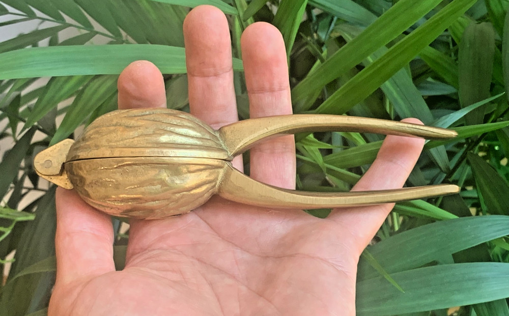 Vintage German Solid Brass Nut Cracker Walnut Shape Solid Messing RAFETSEDER