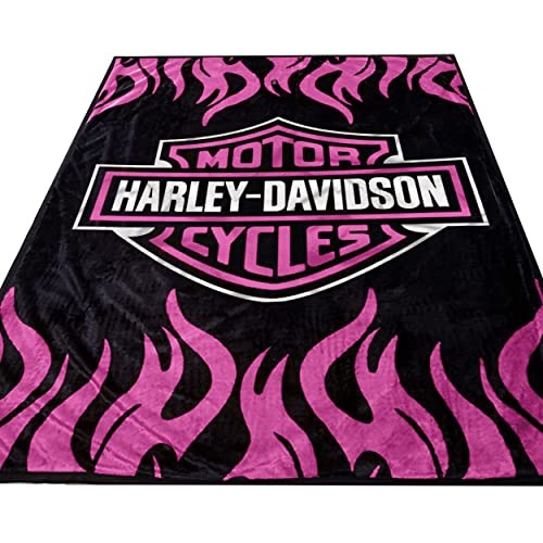 Super Soft Plush Classic Black Harley Davidson Blanket / Throw Full or Queen