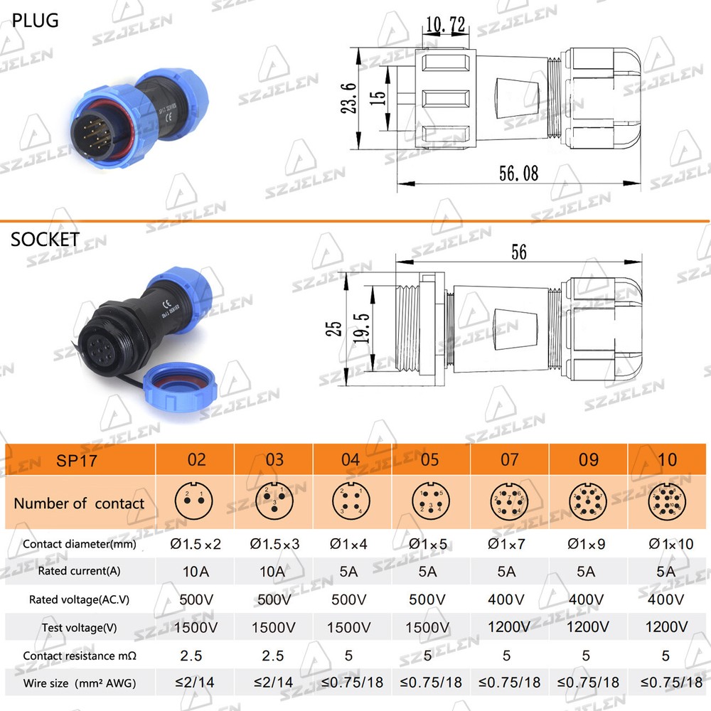 SP17 10A 3Pin LED Light Wire Connector,Panel Mount Waterproof Connector Plug