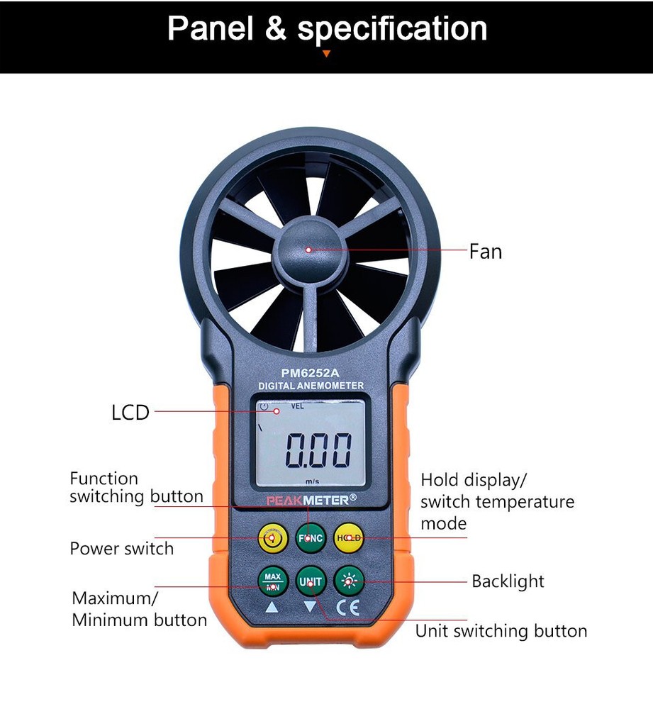 Digital Anemometer Handheld LCD Electronic Wind Speed Air Volume Measuring