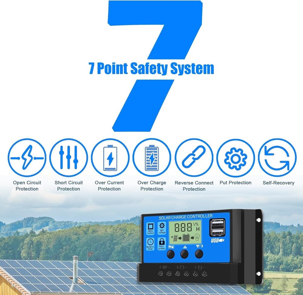 2pc 30A Solar Panel Battery Charge Controller 12V/24V LCD Regulator Dual USB