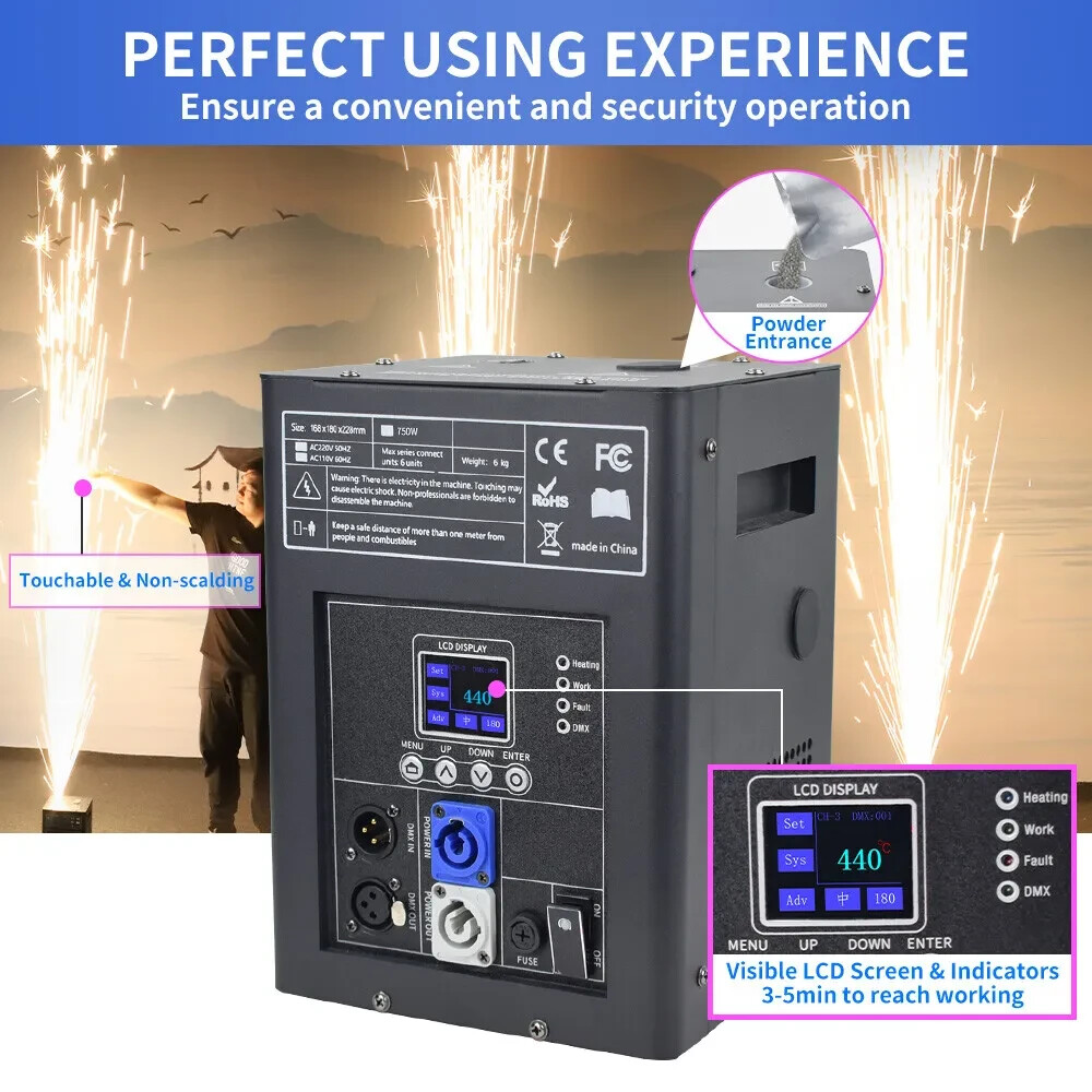 Saviour 2PCS 750W Large Cold Spark Machine Stage Effect DMX Firework With Case