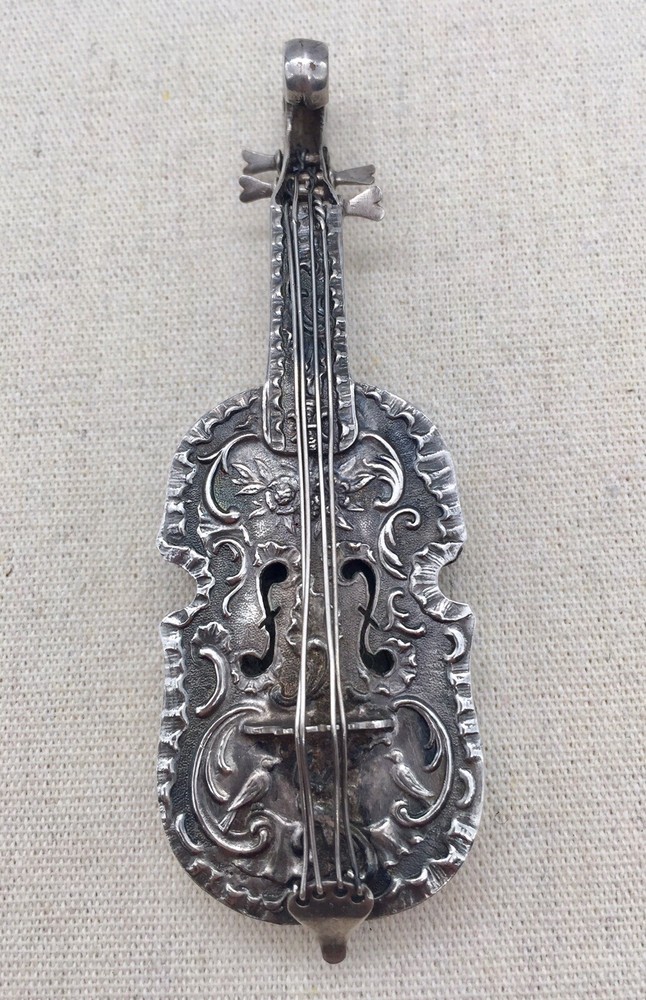 Antique 800 Silver ~ MINIATURE VIOLIN ~ 4" Long