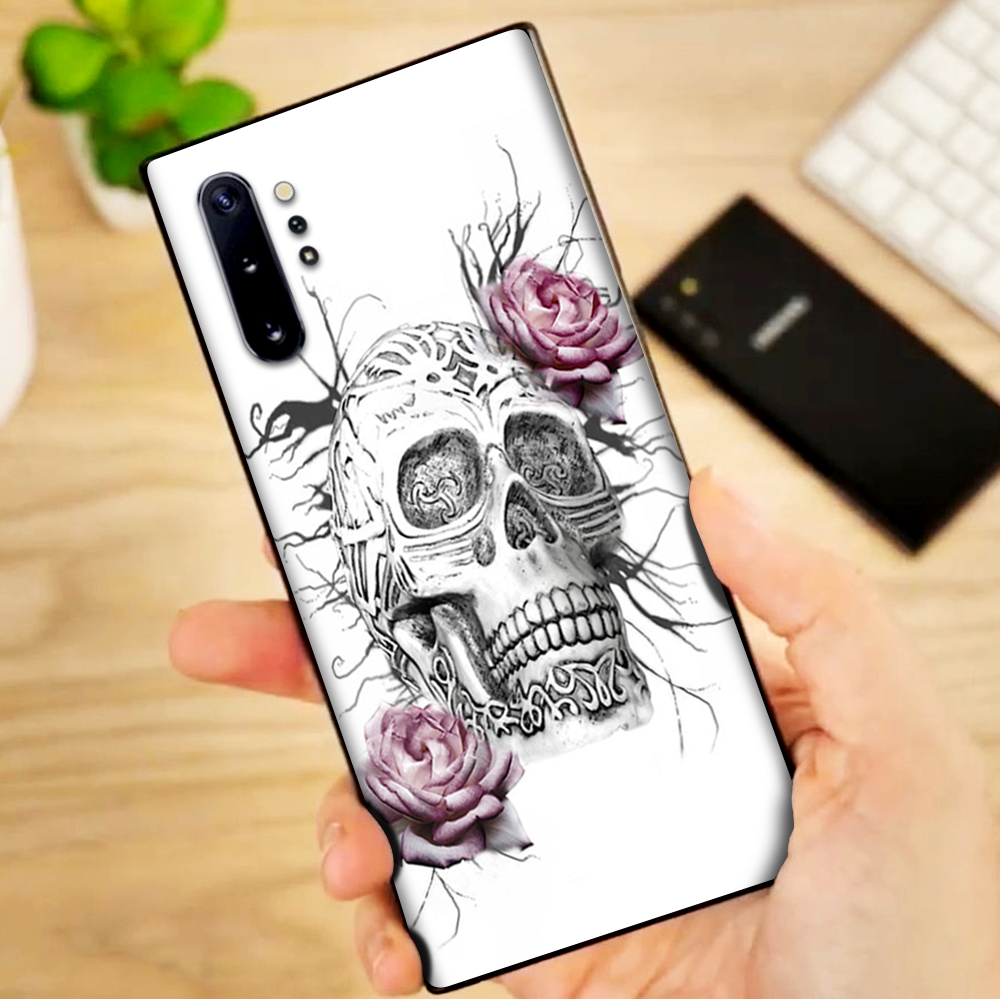 Skins Decal Wrap for Samsung Note 10 Plus Roses in Skull