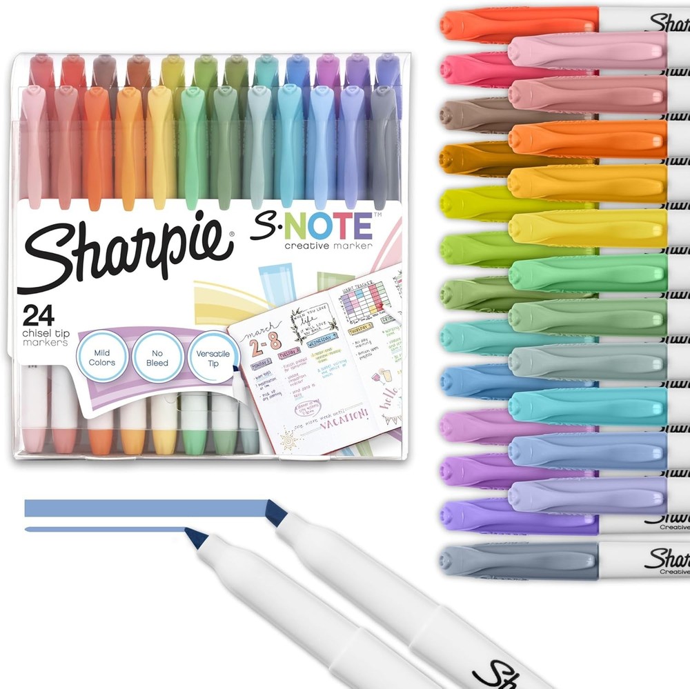 S-Note 24 Count Creative Markers & Pastel Highlighters - Chisel Tip Assortment