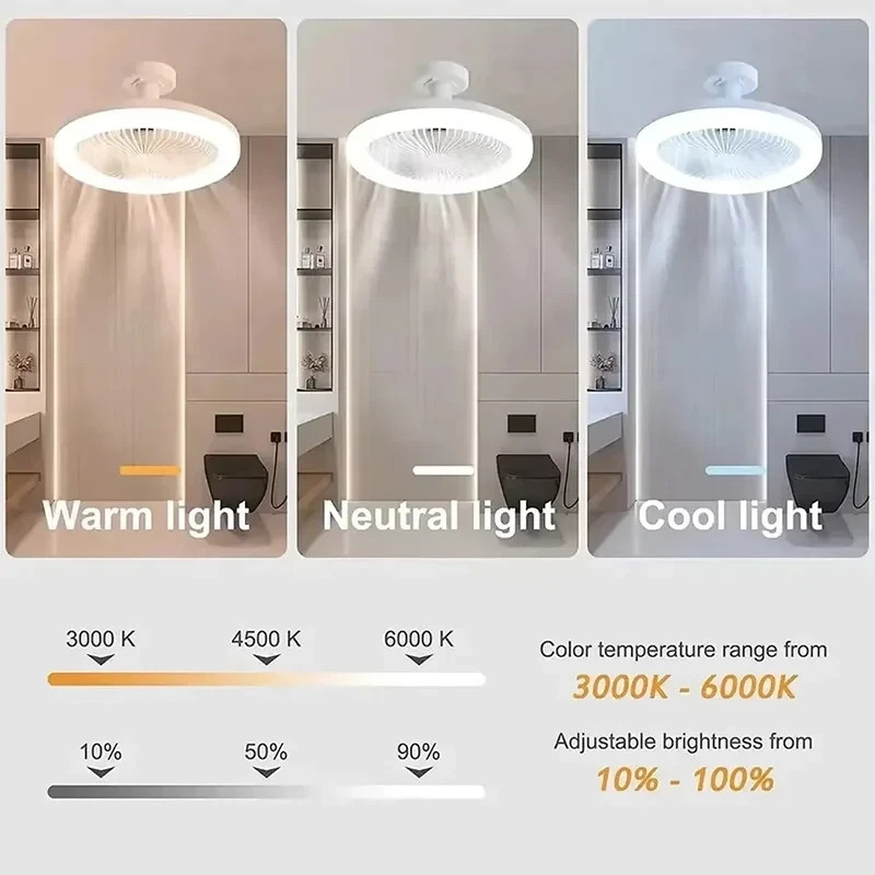 10" Adjustable E27 Socket Ceiling Fan Dimmable LED Light Remote Cooling Fan Lamp